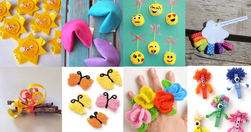 Image of Girl Scouts SWAPS ideas using a variety of craft materials like pipe cleaner, clothes pins, safety pins and yarn
