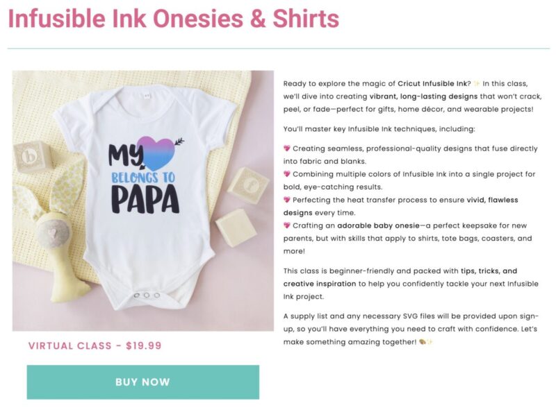 Infusible Ink Onesies Cricut Craft Club Class