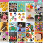 Collage of 50+ Girl Scout SWAPS ideas &ndash; fun & easy crafts for kids to make and trade at camp, cookie booths, or troop events.