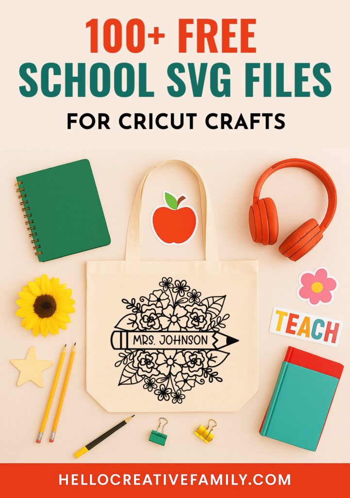 100+ Free School SVG Files. Tote bag with floral pencil design on the front along with teacher supplies like notebooks and pencils.