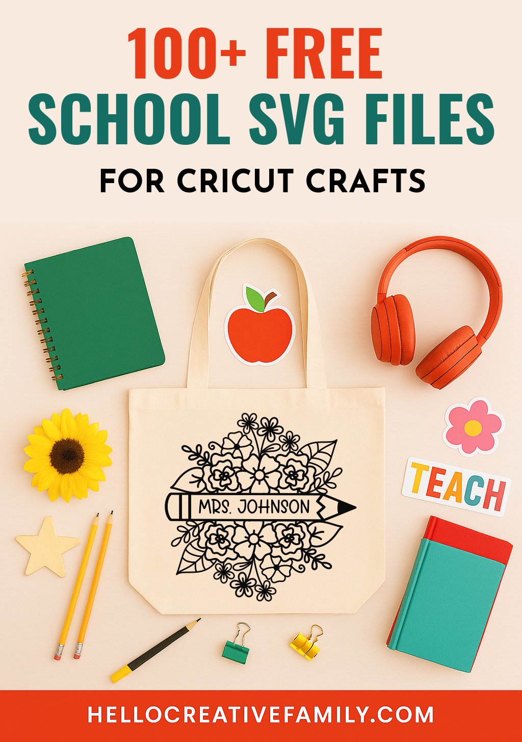 100+ Free School SVG Files. Tote bag with floral pencil design on the front along with teacher supplies like notebooks and pencils. 