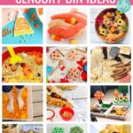 A collage of 12 creative fall sensory activities perfect for toddlers and preschoolers, including popcorn scooping, pumpkin bins, apple pie playdough, candy corn crafts, and nature-inspired sensory trays. Text overlay reads “16 Fall Sensory Bin Ideas.”