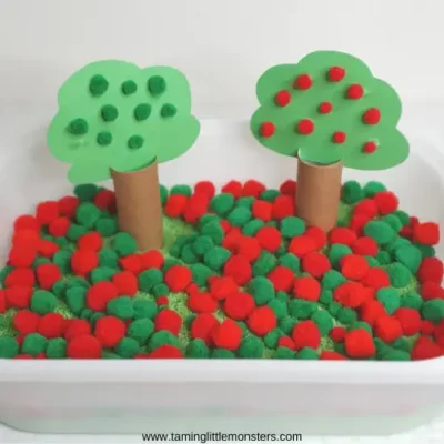 Apple Tree Sensory Bin by Taming Little Monsters