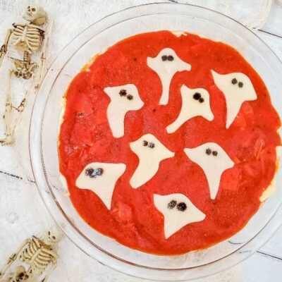Bone Breadsticks and Ghost Pepperoni Pizza Dip by A Crazy Family