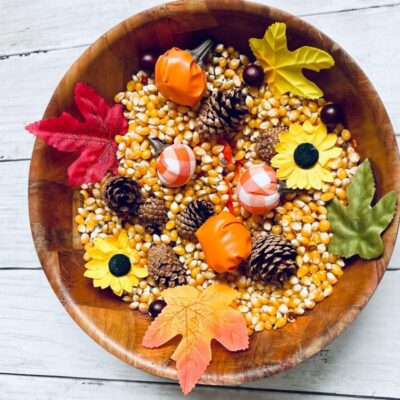 DIY Fun Fall Themed Popcorn Sensory Bin by The Mindful Toddler