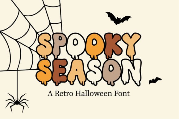 Spooky Season retro-inspired drippy Halloween font with rounded bubble letters spelling Spooky Season on a cream background.