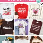 raphic featuring nine chocolate-themed SVG shirt and tote bag mockups with the text “9 Free Chocolate SVG Cut Files” and Hello Creative Family branding.
